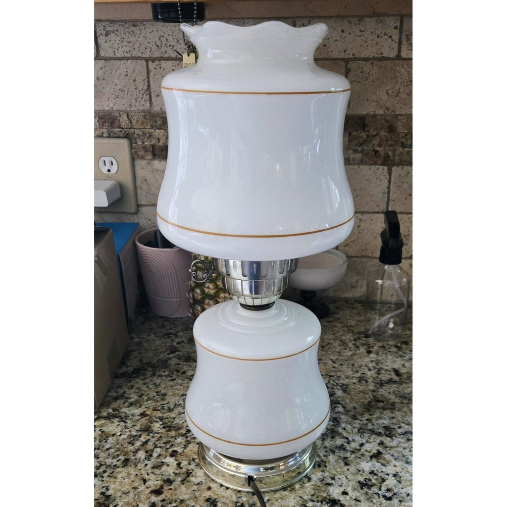 Vintage Milk Glass Yellow Floral Daisy Table Lamp, GWTW Style, 3-Way Light