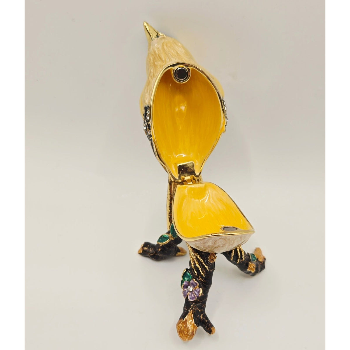 Goldfinch-Inspired Jeweled Trinket Box With Enamel Finish & Rhinestone Details - Hinged Decorative Collectible