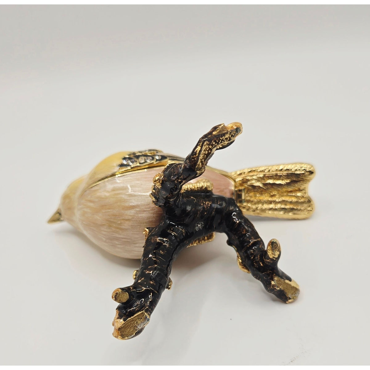 Goldfinch-Inspired Jeweled Trinket Box With Enamel Finish & Rhinestone Details - Hinged Decorative Collectible