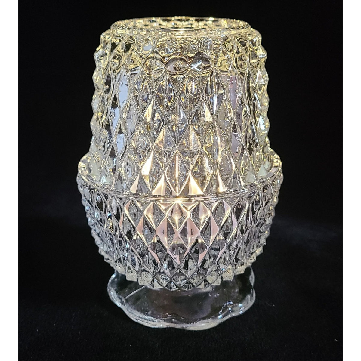 Vintage Indiana Glass Diamond Point Fairy Lamp, Angel Light, Votive Candle Lamp,