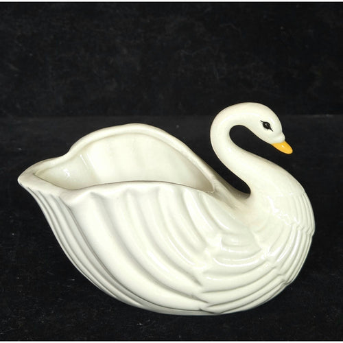 Beautiful Vintage Hand Painted Ceramic Swan Trinket Dish White