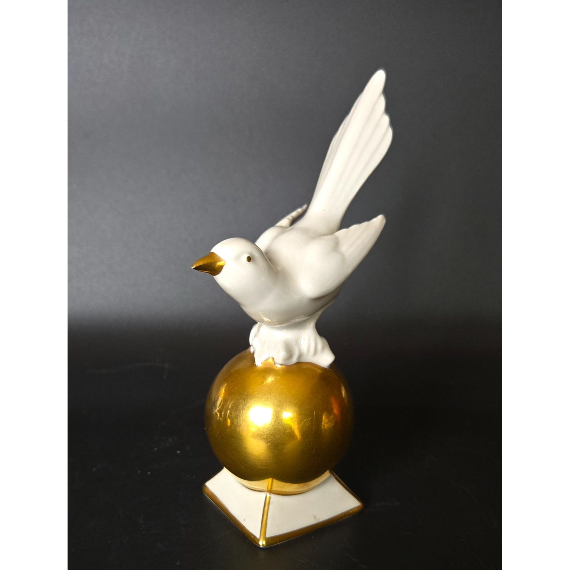 NEU-TETTA Bavarian Porcelain Bird decor, White and Gold, Bird on Ball 5.5", 1930s