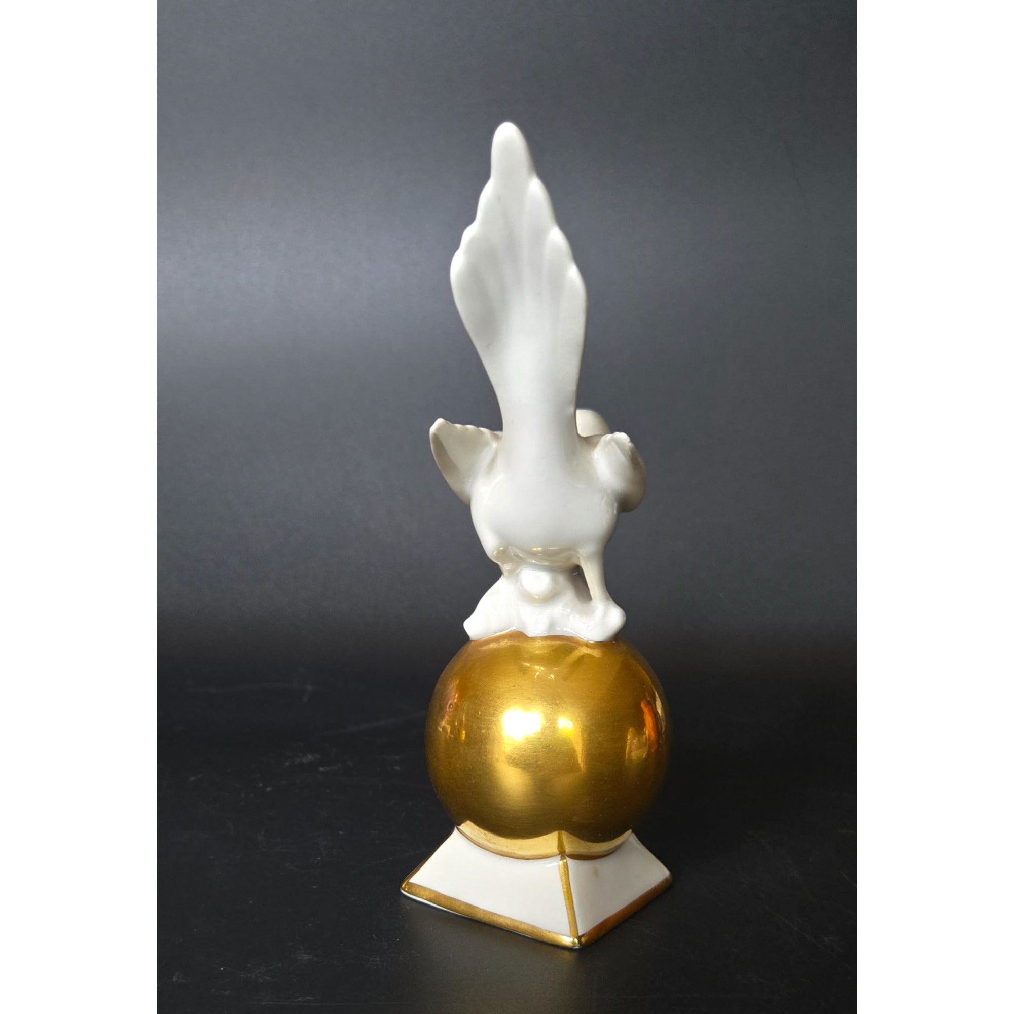 NEU-TETTA Bavarian Porcelain Bird decor, White and Gold, Bird on Ball 5.5", 1930s