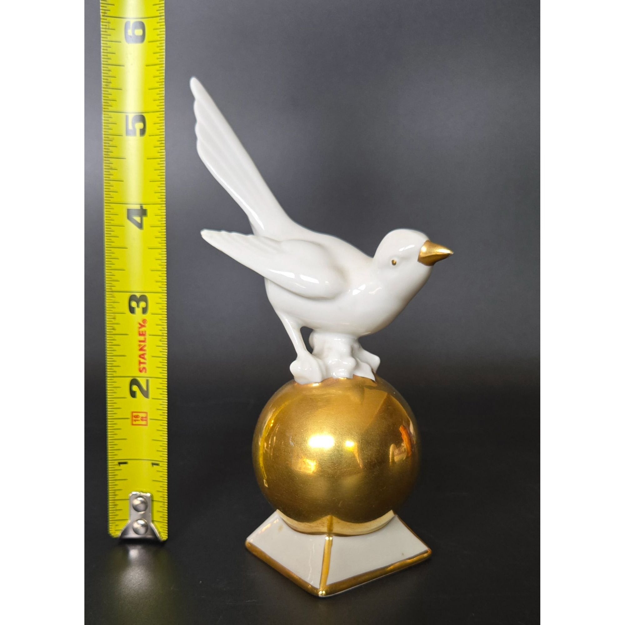 NEU-TETTA Bavarian Porcelain Bird decor, White and Gold, Bird on Ball 5.5", 1930s
