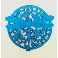 Beautiful Draginfly Aqua blue Cast Iron Trivet with Scrollwork Excellent Condition. 7.5"