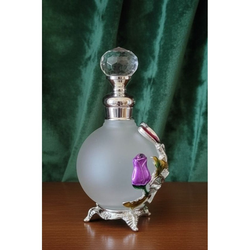 Butterfly perfume Bottle Frosted With Floral Accents & Crystal Stopper