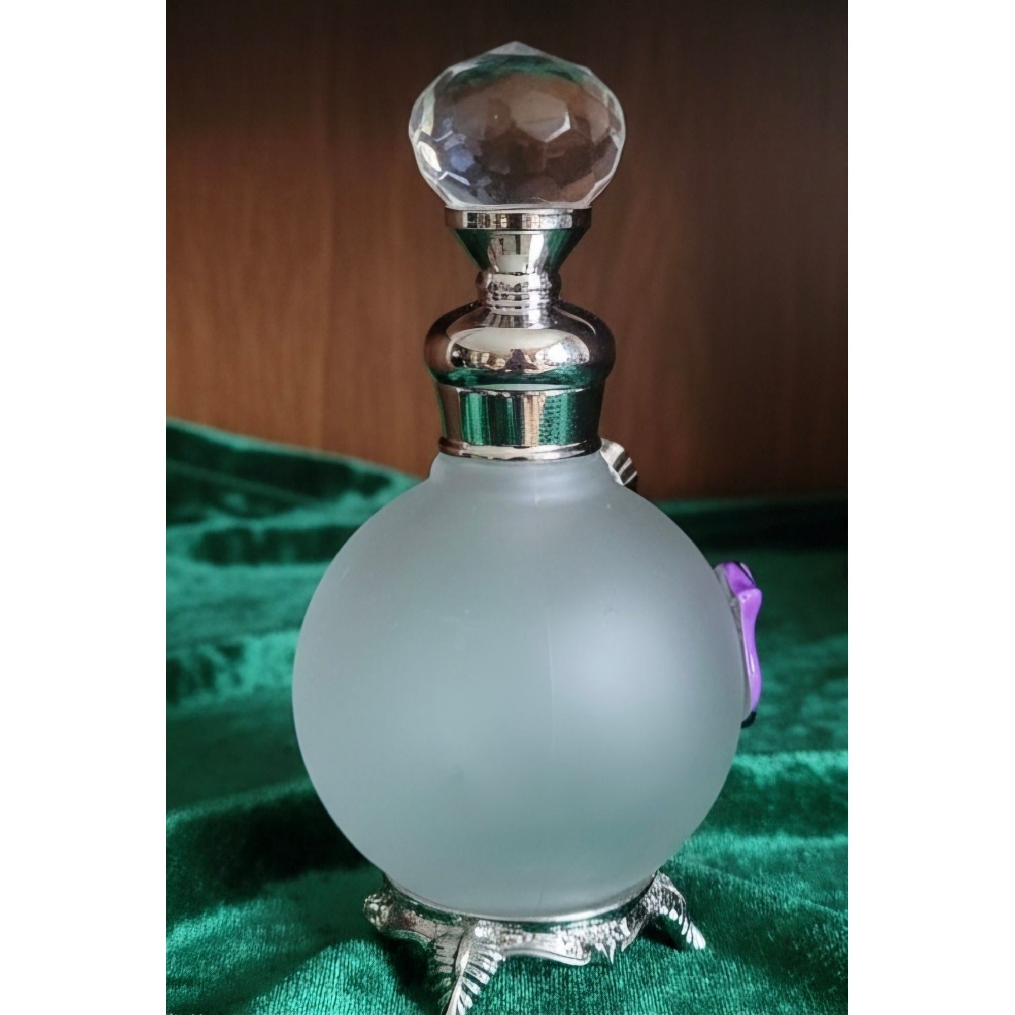 Butterfly perfume Bottle Frosted With Floral Accents & Crystal Stopper