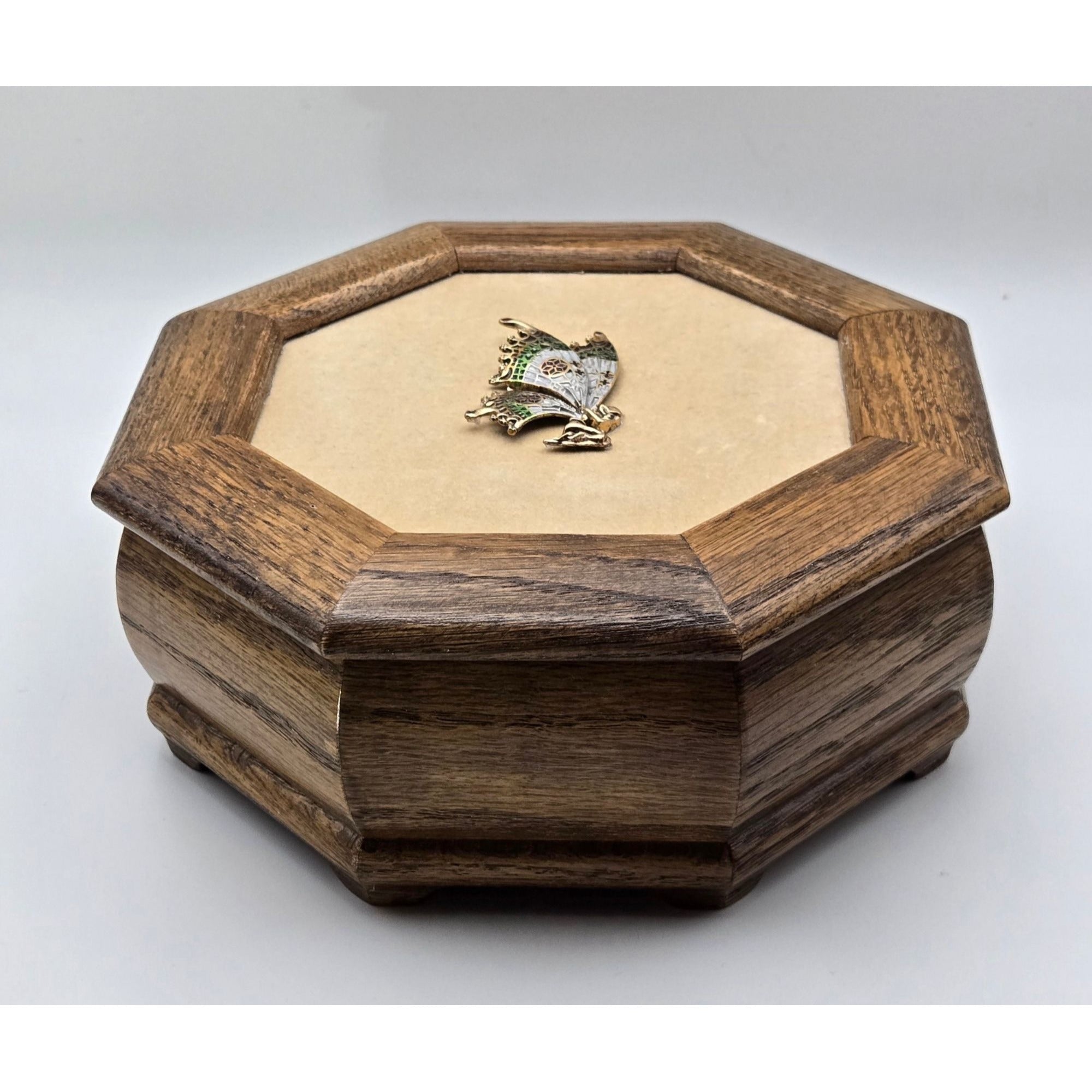 Oak Music Box Jewelry Box with Fairy on Lid, Clean Good Condition.  Plays Music Box Dancer tune.
