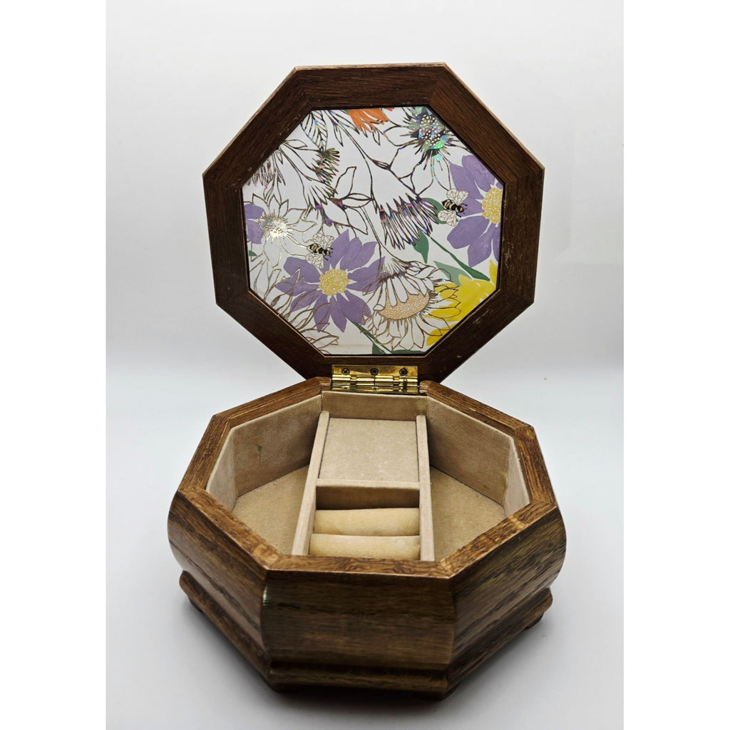 Oak Music Box Jewelry Box with Fairy on Lid, Clean Good Condition.  Plays Music Box Dancer tune.