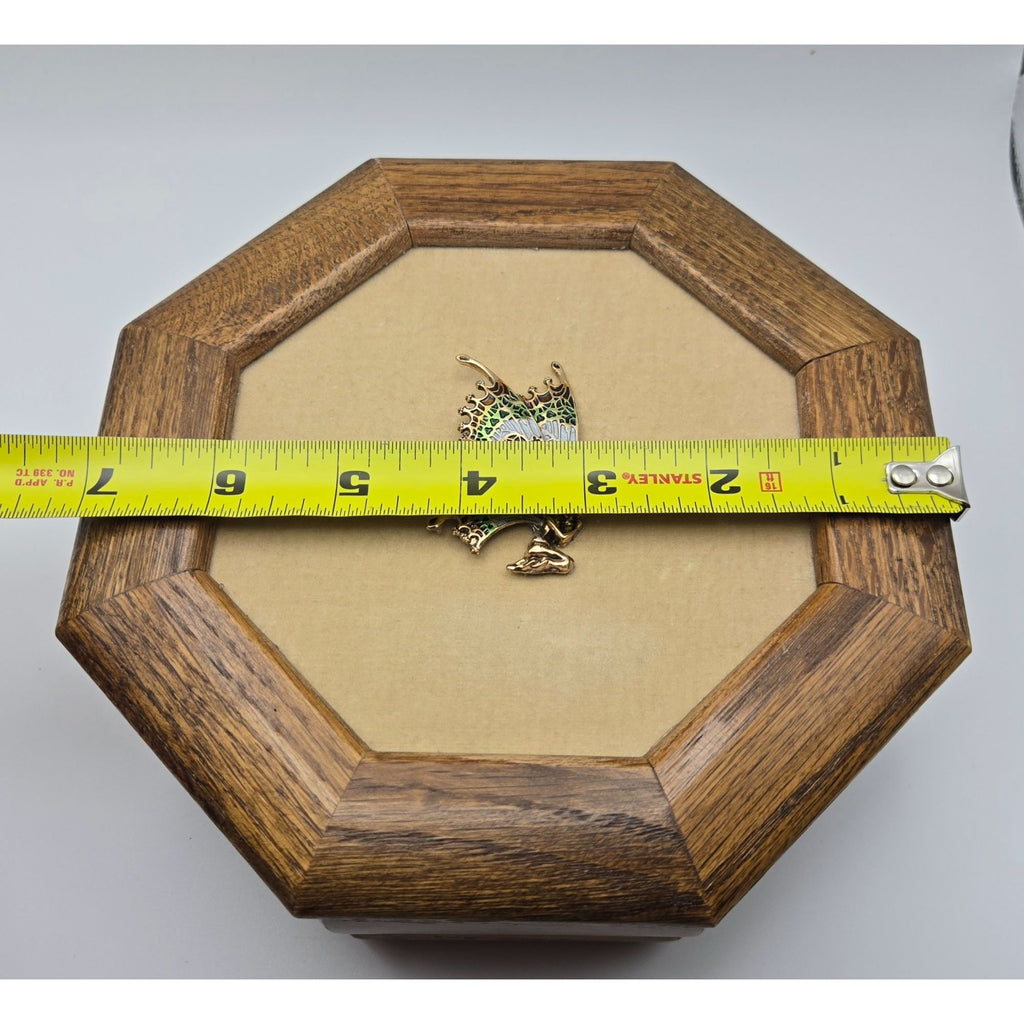 Oak Music Box Jewelry Box with Fairy on Lid, Clean Good Condition.  Plays Music Box Dancer tune.