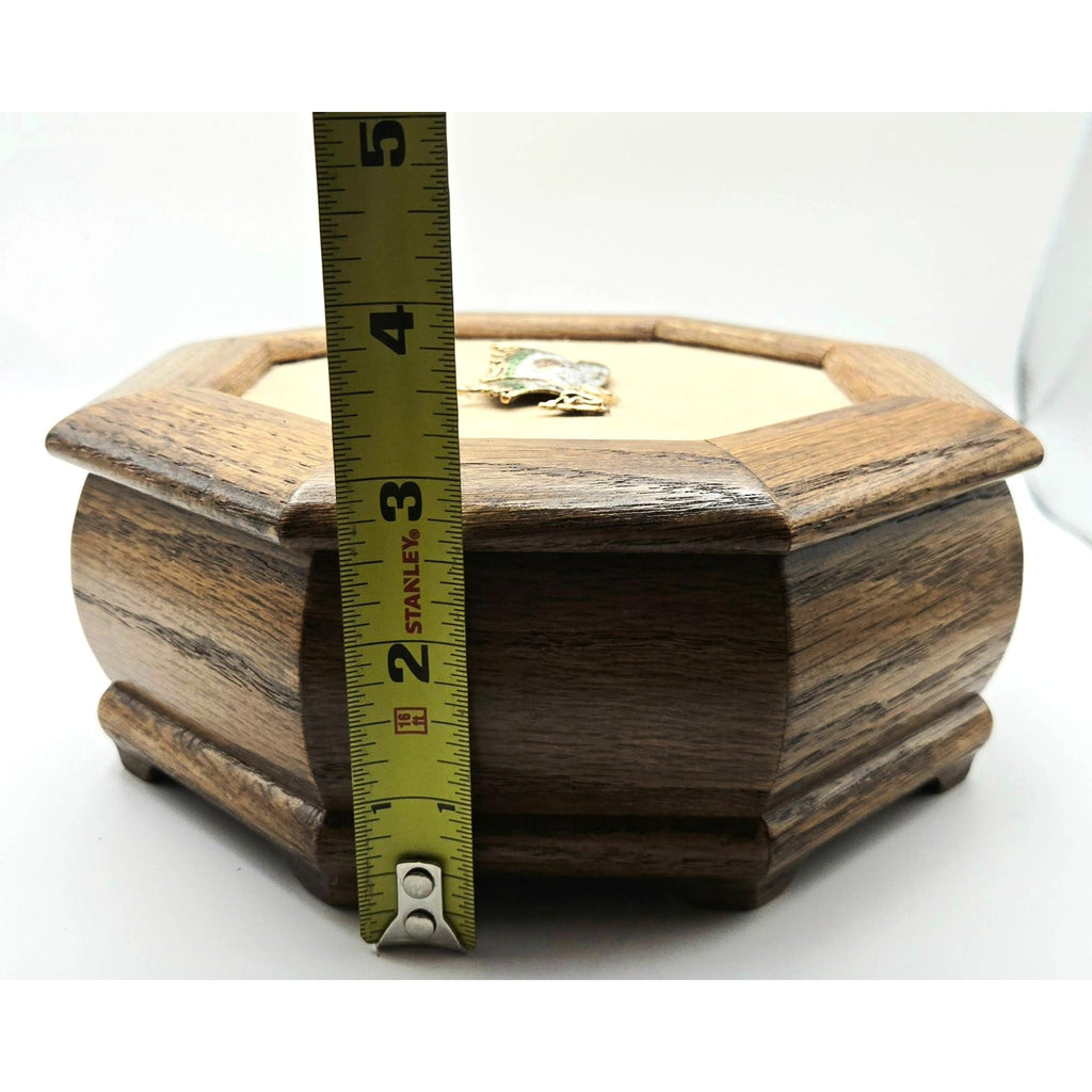 Oak Music Box Jewelry Box with Fairy on Lid, Clean Good Condition.  Plays Music Box Dancer tune.