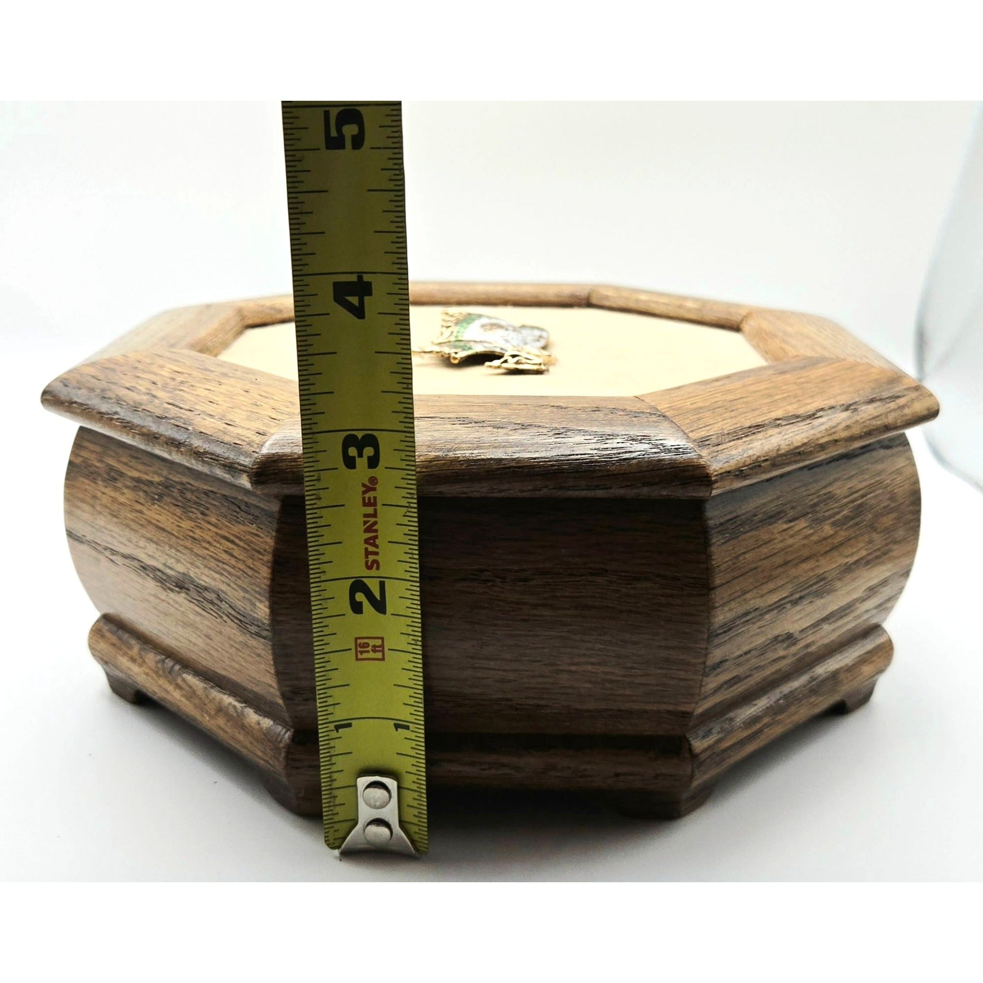 Oak Music Box Jewelry Box with Fairy on Lid, Clean Good Condition.  Plays Music Box Dancer tune.