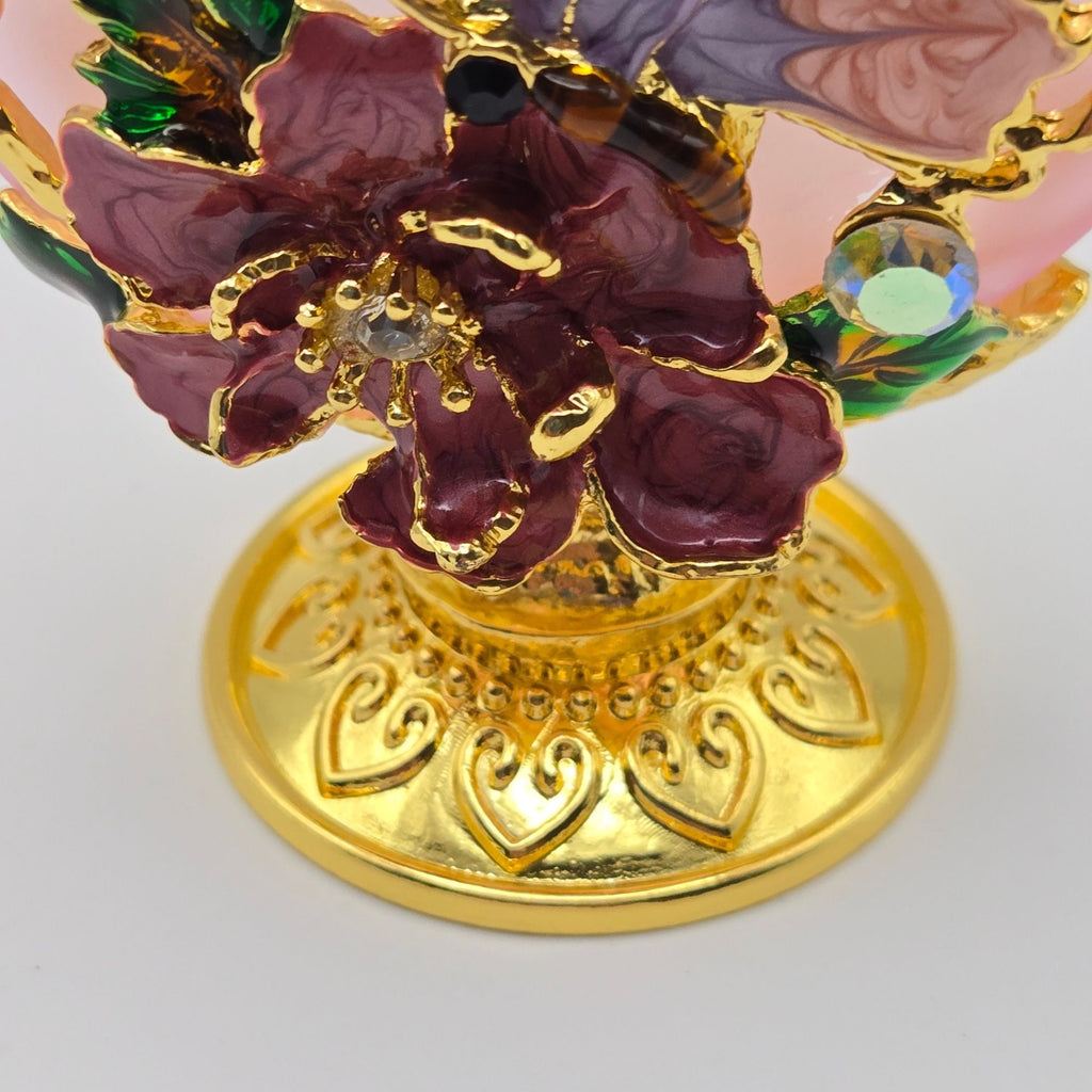 Decorative Pink Glass & Ormolu Perfume Bottle With Butterfly & Flower Accents