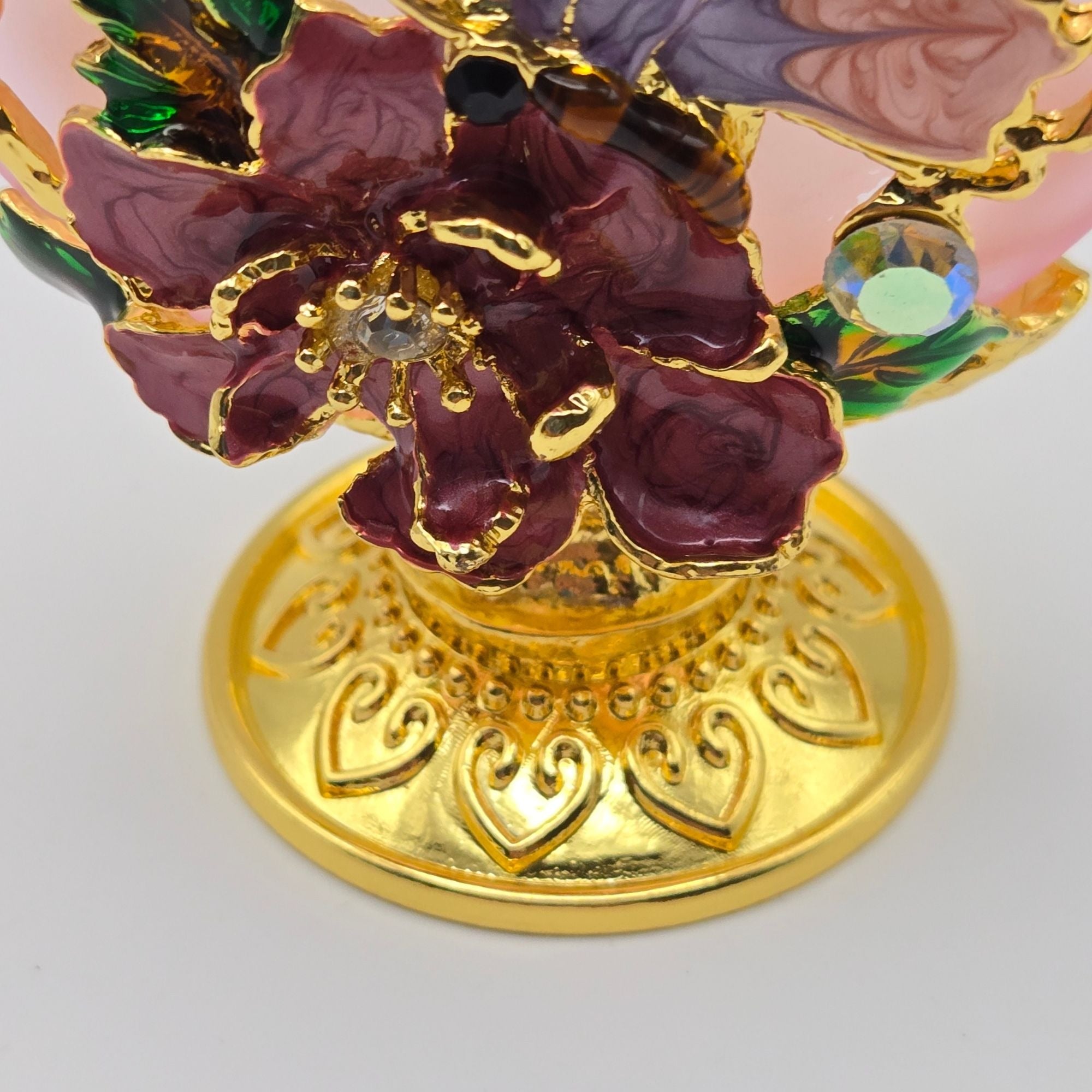 Decorative Pink Glass & Ormolu Perfume Bottle With Butterfly & Flower Accents