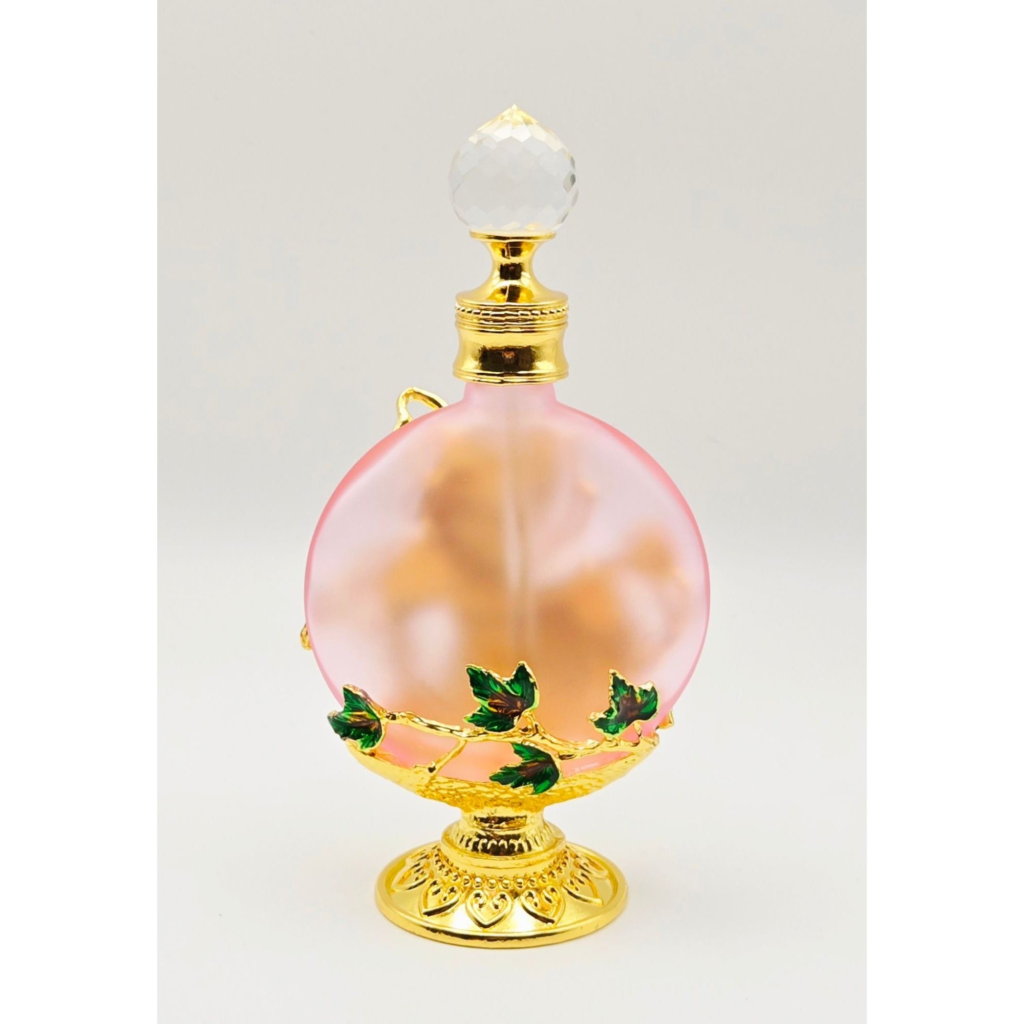 Decorative Pink Glass & Ormolu Perfume Bottle With Butterfly & Flower Accents