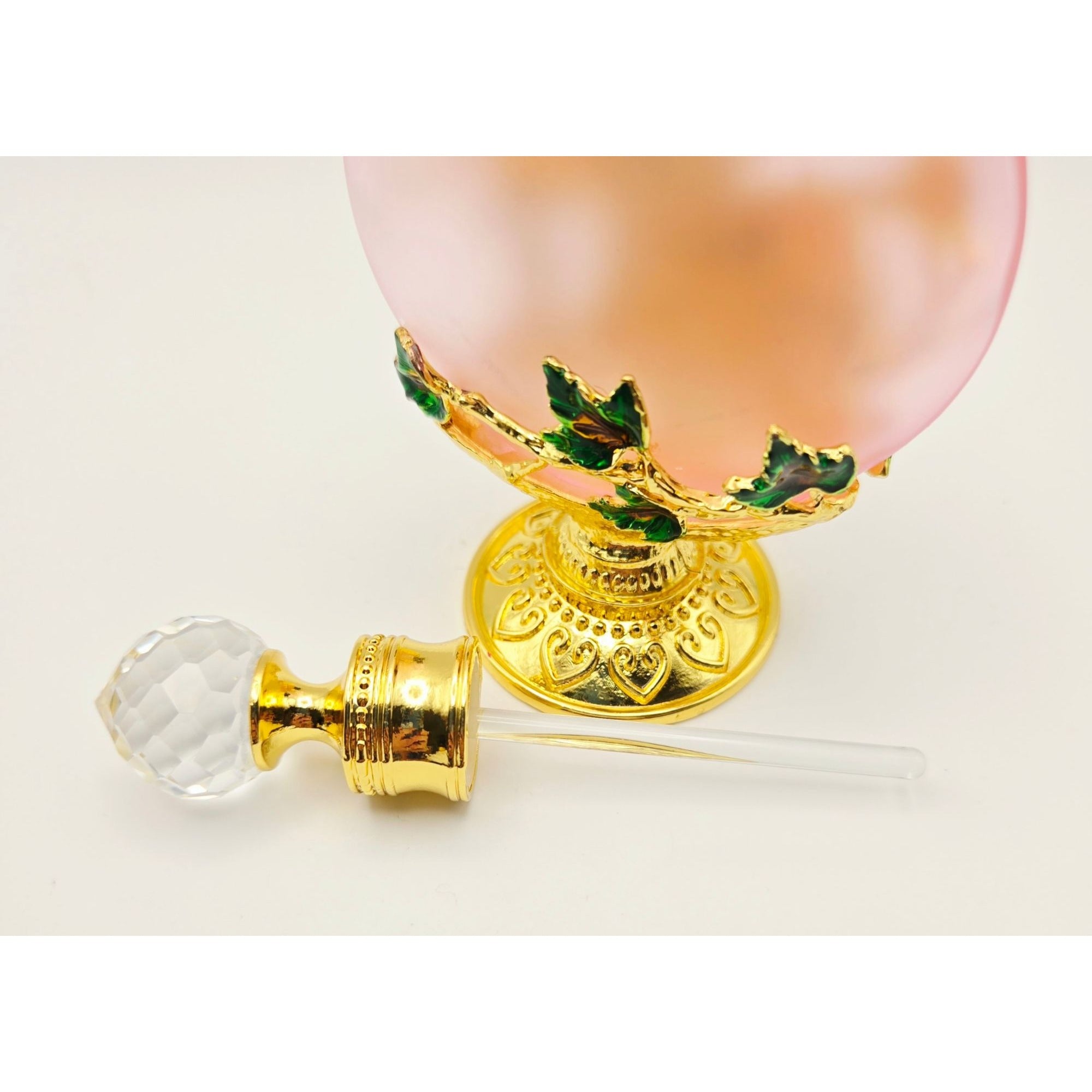 Decorative Pink Glass & Ormolu Perfume Bottle With Butterfly & Flower Accents