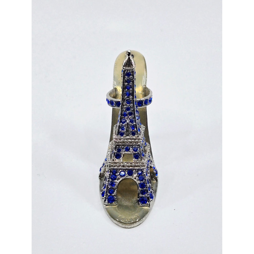 Eiffel Tower Shoe Miniature With Blue Rhinestones & Metallic Silver Finish 3.5 Inches