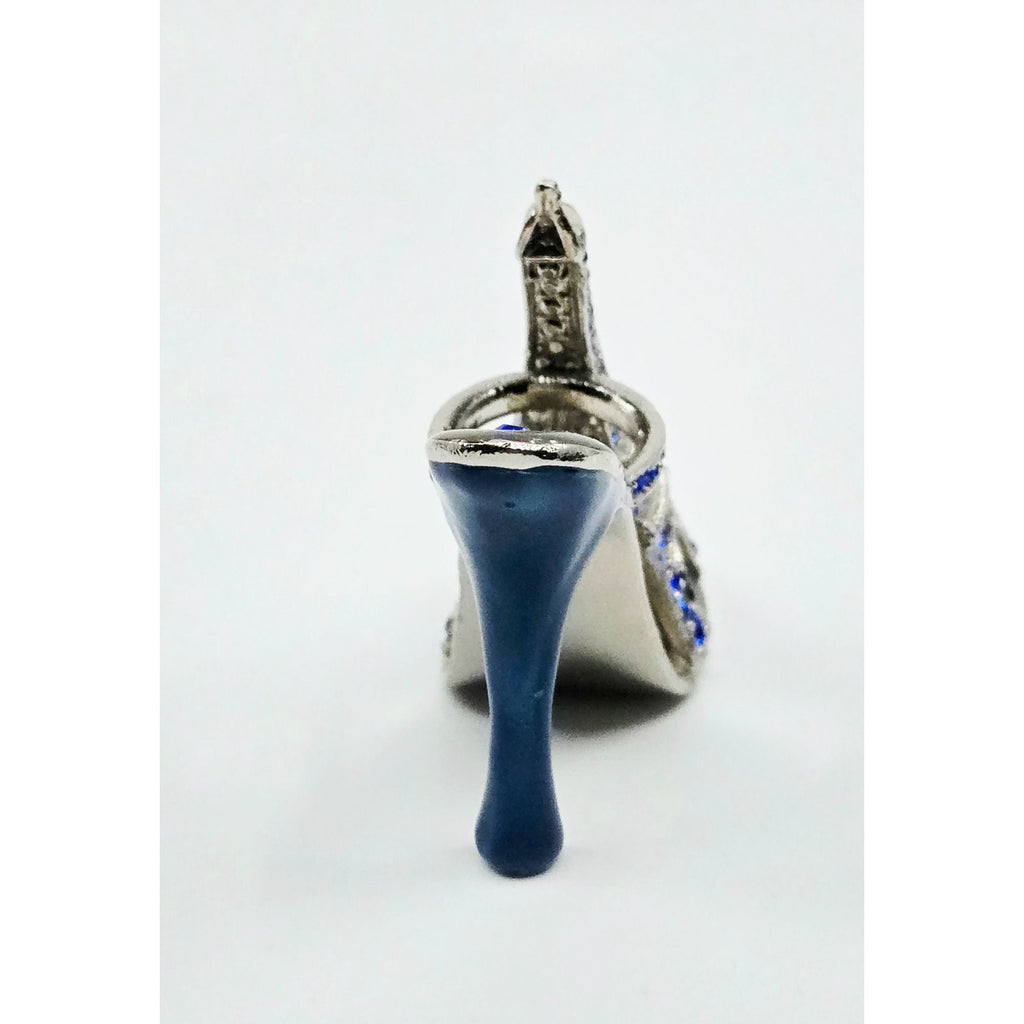 Eiffel Tower Shoe Miniature With Blue Rhinestones & Metallic Silver Finish 3.5 Inches