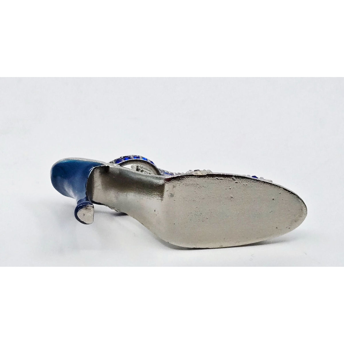 Eiffel Tower Shoe Miniature With Blue Rhinestones & Metallic Silver Finish 3.5 Inches
