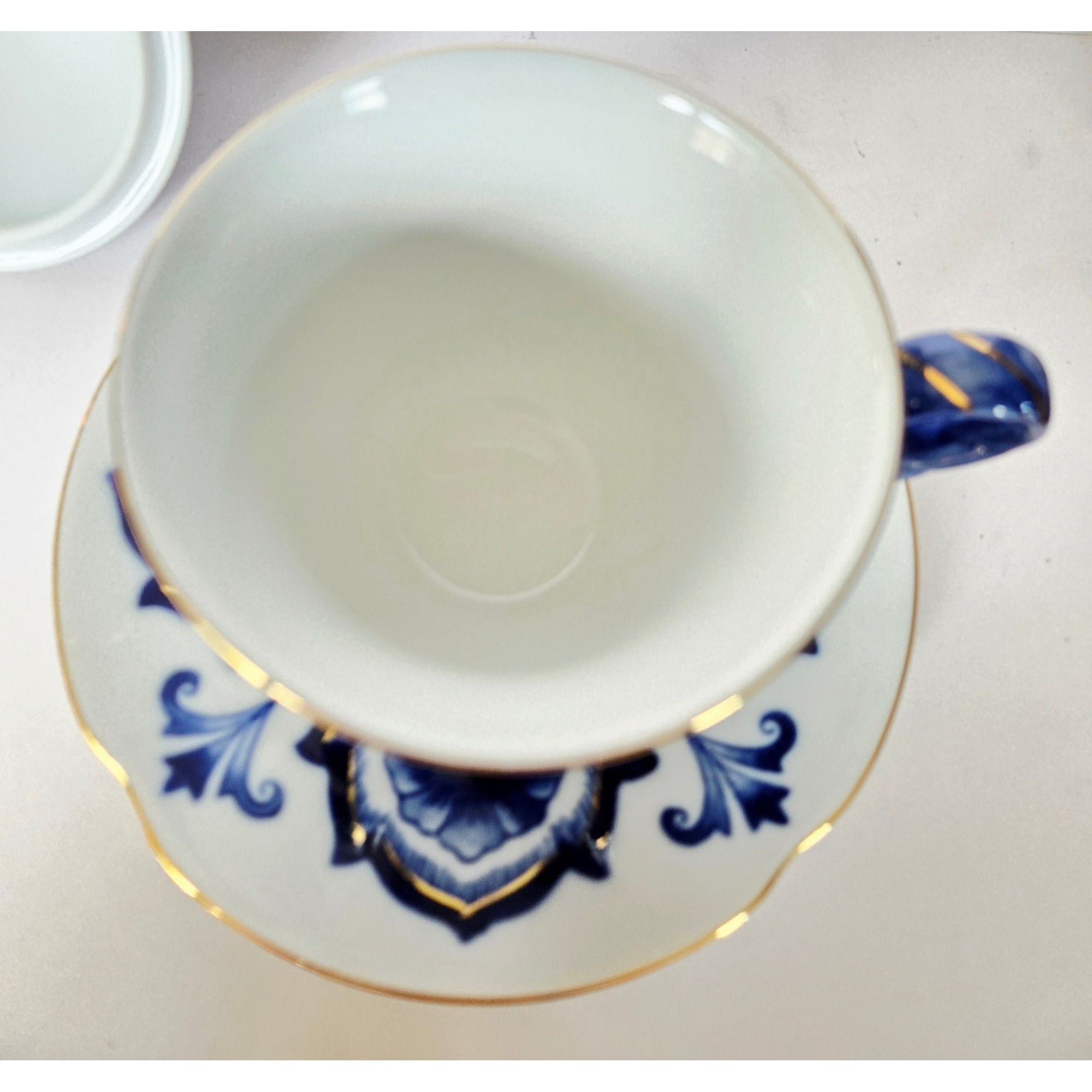 Vintage Bombay Ornate Porcelain Tea Cup Set Navy Gold Floral Design Elegant Collectible