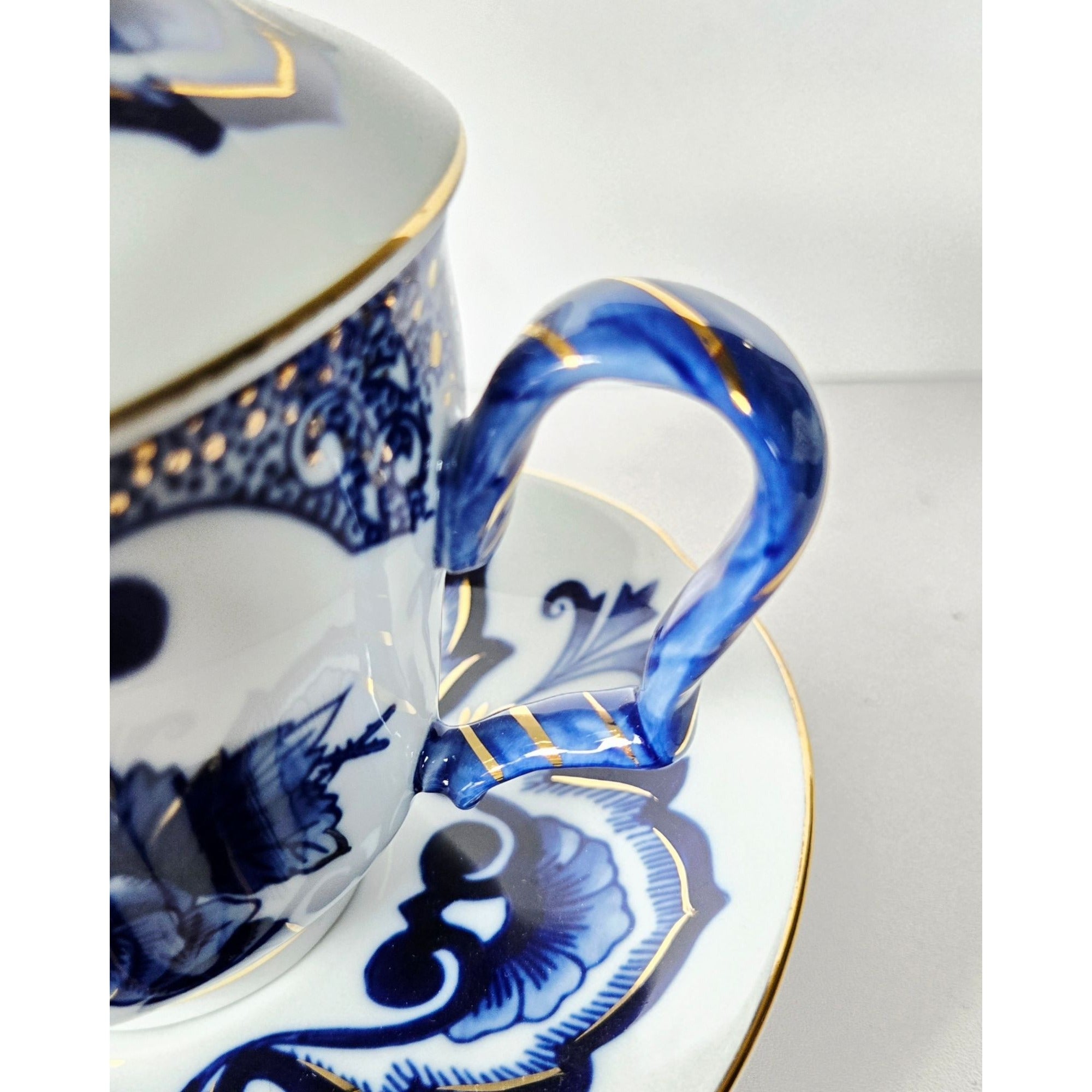 Vintage Bombay Ornate Porcelain Tea Cup Set Navy Gold Floral Design Elegant Collectible