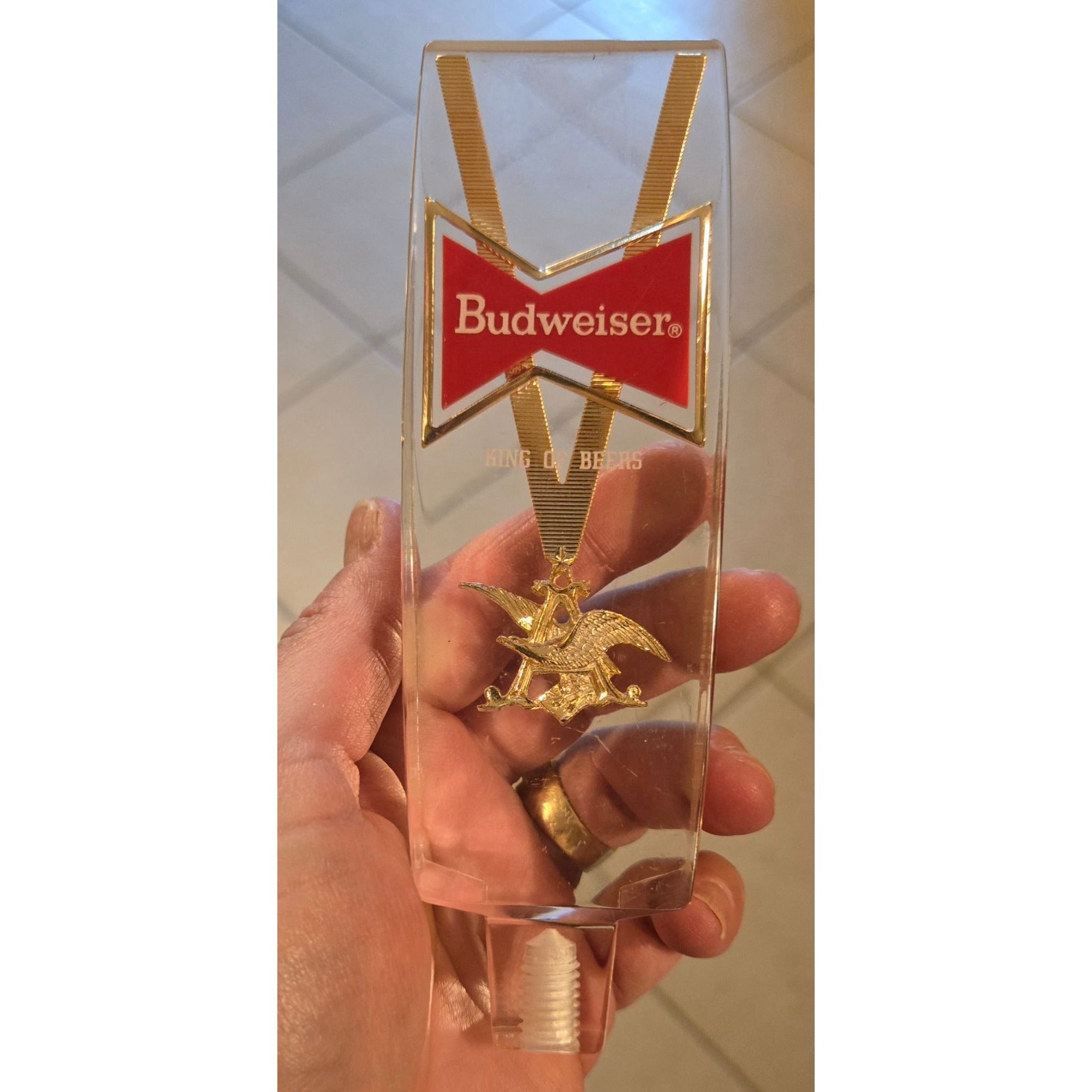 Budweiser Tap Handle Clear Acrylic Gold Eagle Logo 6.5" King Of Beers Vintage Barware