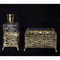 Vintage Glass & Gold-Toned Hollywood Regency Style Vanity Set Perfume Bottle & Dish