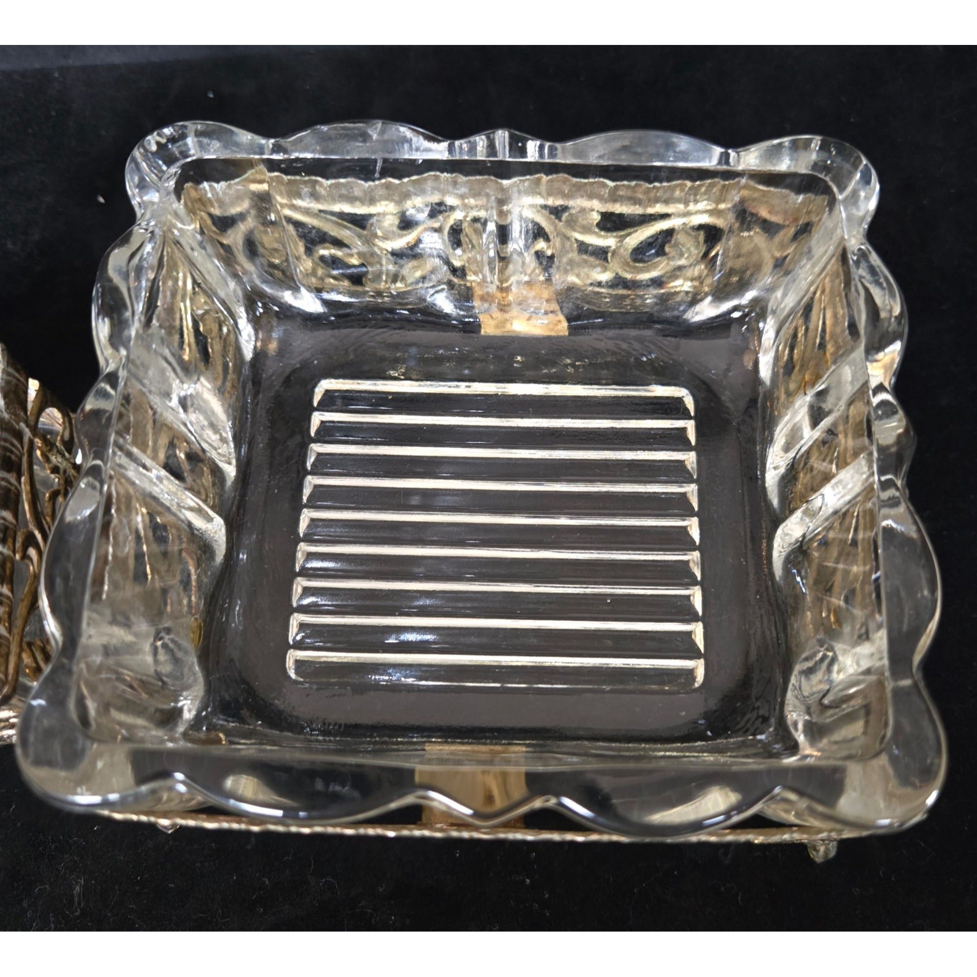 Vintage Glass & Gold-Toned Hollywood Regency Style Vanity Set Perfume Bottle & Dish