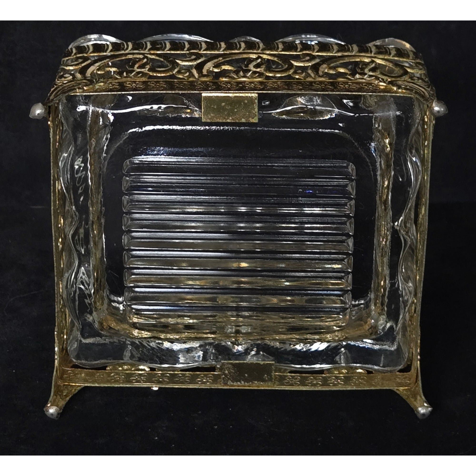 Vintage Glass & Gold-Toned Hollywood Regency Style Vanity Set Perfume Bottle & Dish