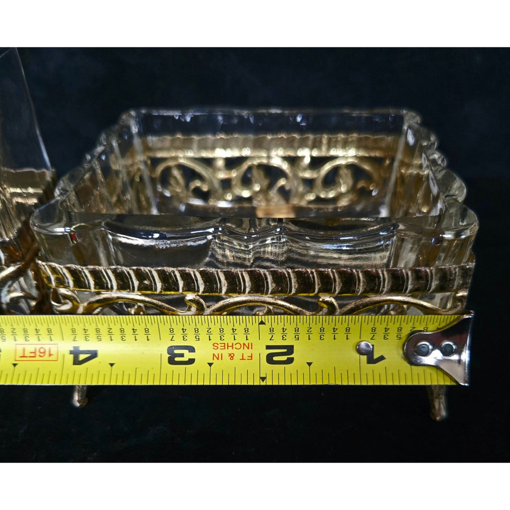 Vintage Glass & Gold-Toned Hollywood Regency Style Vanity Set Perfume Bottle & Dish