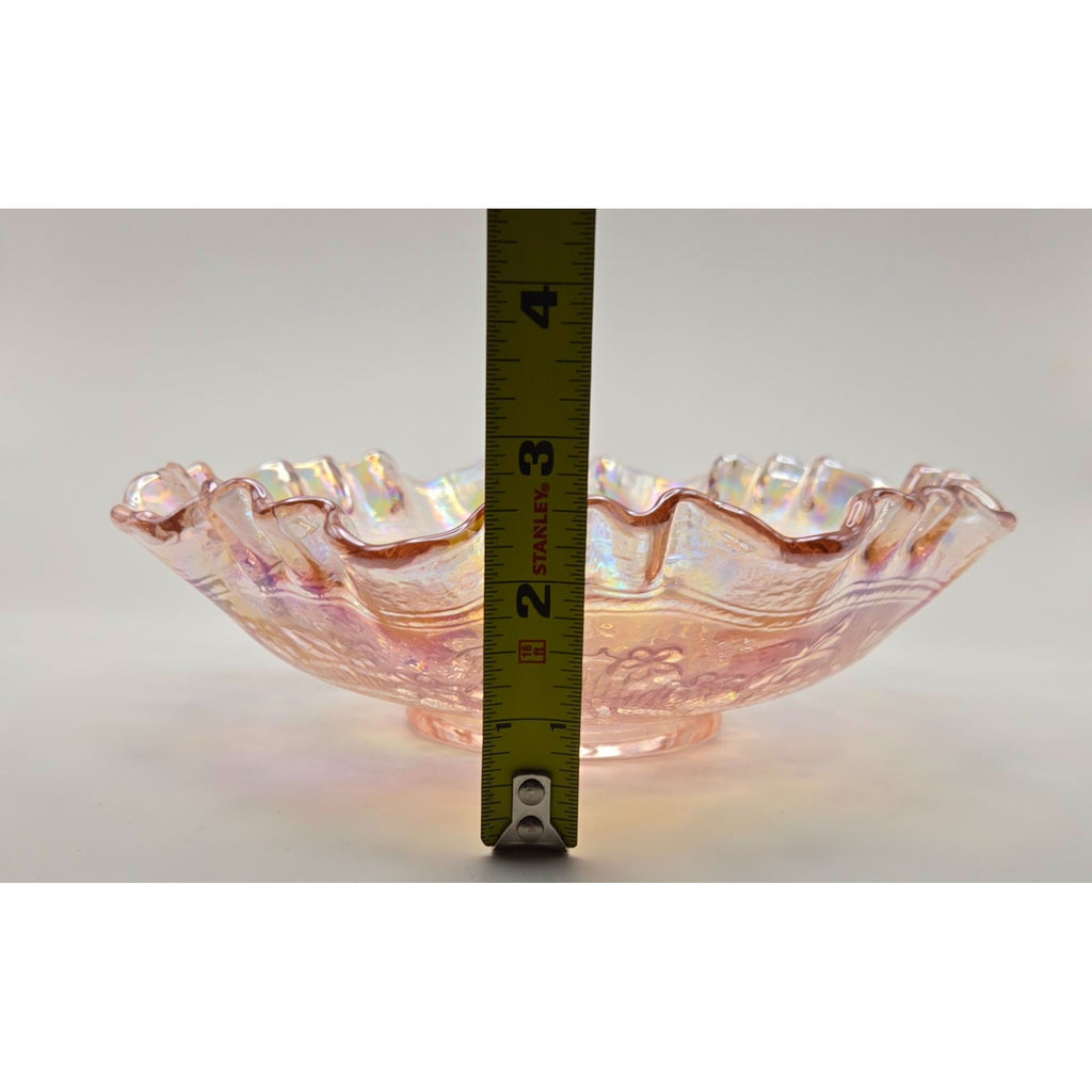 Vintage Imperial Glass Double Dutch Windmill Carnival Glass Bowl Iridescent Pink Finish & Ruffled Edge,Mint