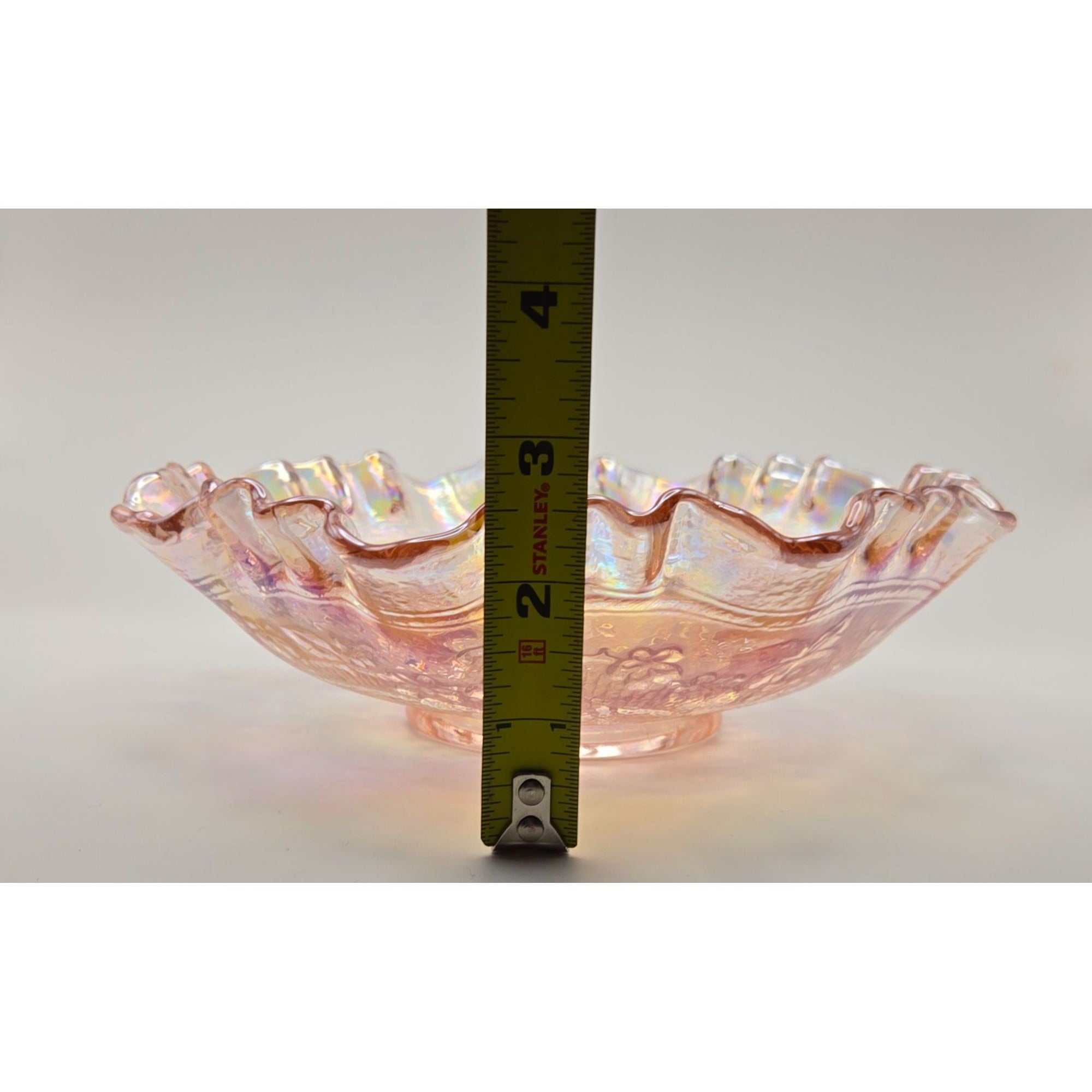 Vintage Imperial Glass Double Dutch Windmill Carnival Glass Bowl Iridescent Pink Finish & Ruffled Edge,Mint