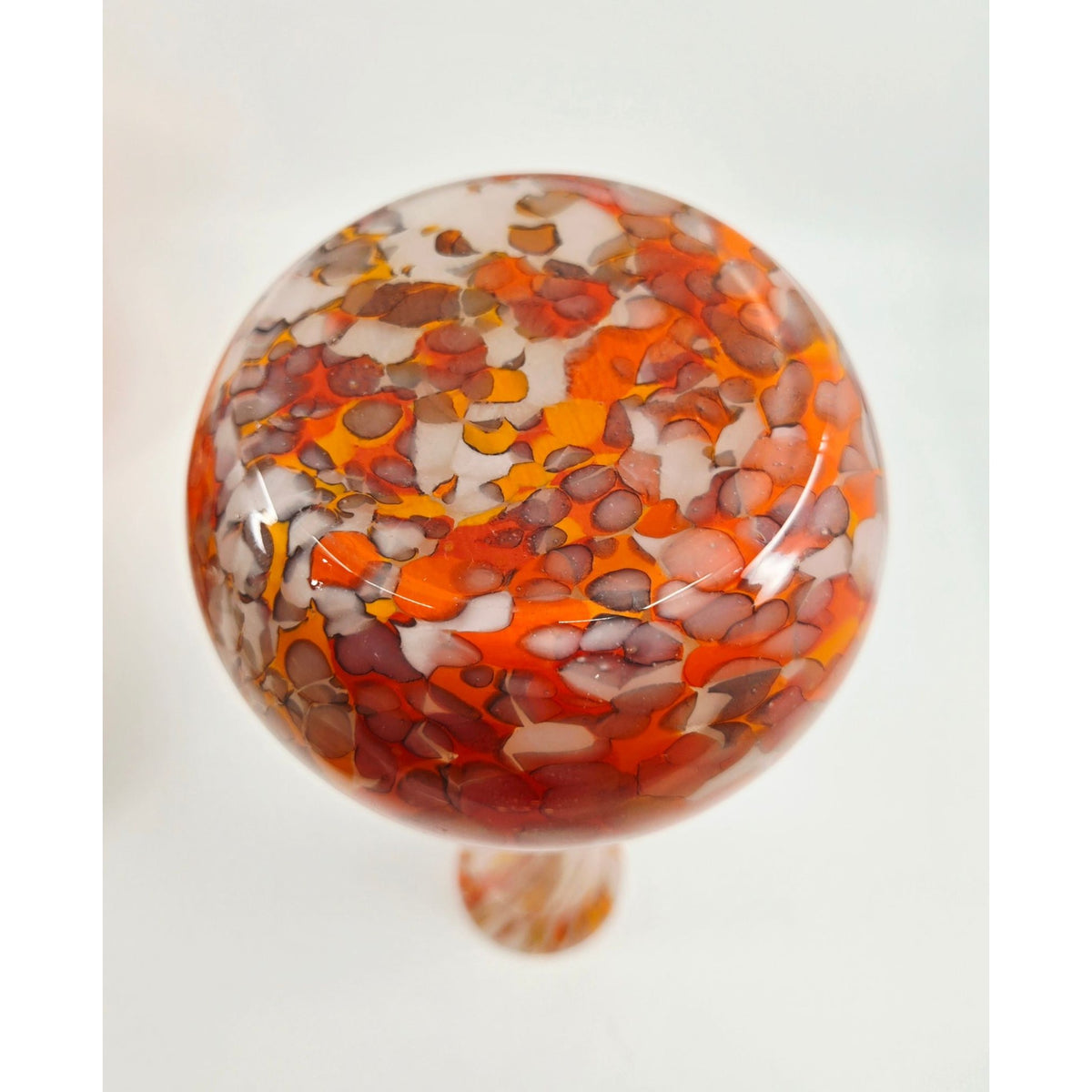 1930s Welz Czech Glass Splatter Vase Orange, White, Gourd Shape 8 in.
