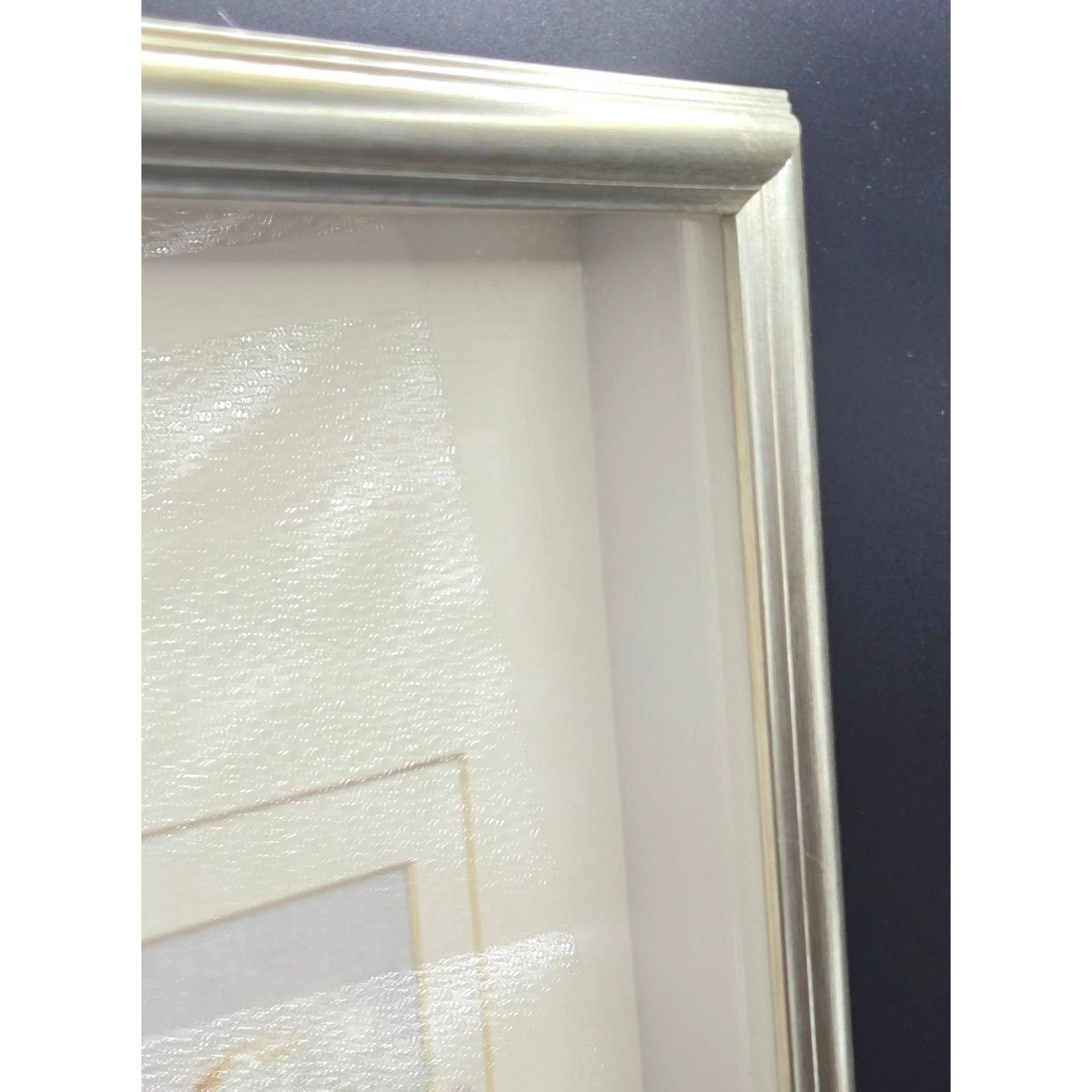Framed Natural Quartz Crystal Cluster Art Deco wall art With Cream Matte Silver Frame