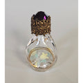 Mini Czech Glass Hand Painted Perfume Bottle Purple Glass Top with Gold Ormolu & Floral Detail