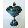 Vintage Indiana Carnival Glass Compote With Lid - Grape & Cable Design