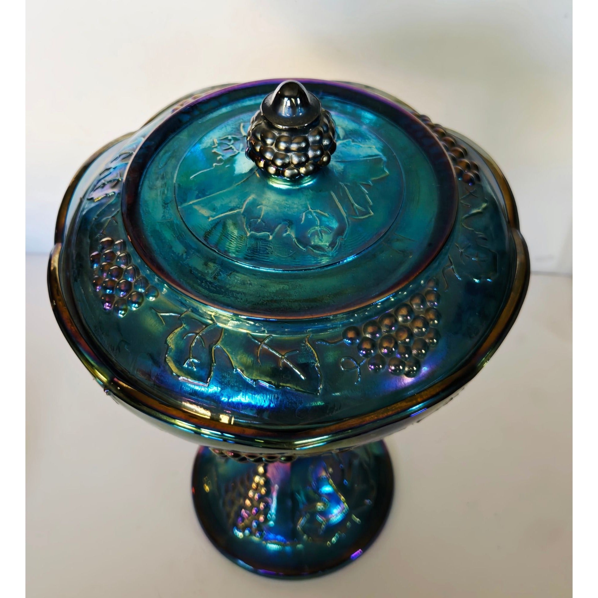 Vintage Indiana Carnival Glass Compote With Lid - Grape & Cable Design