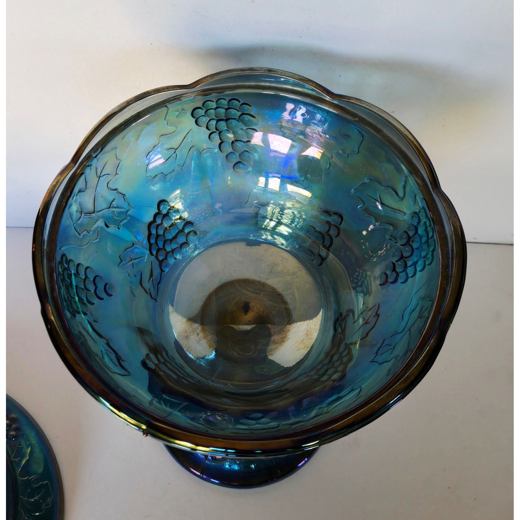 Vintage Indiana Carnival Glass Compote With Lid - Grape & Cable Design