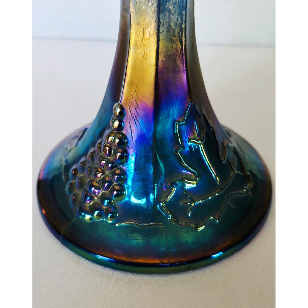 Vintage Indiana Carnival Glass Compote With Lid - Grape & Cable Design