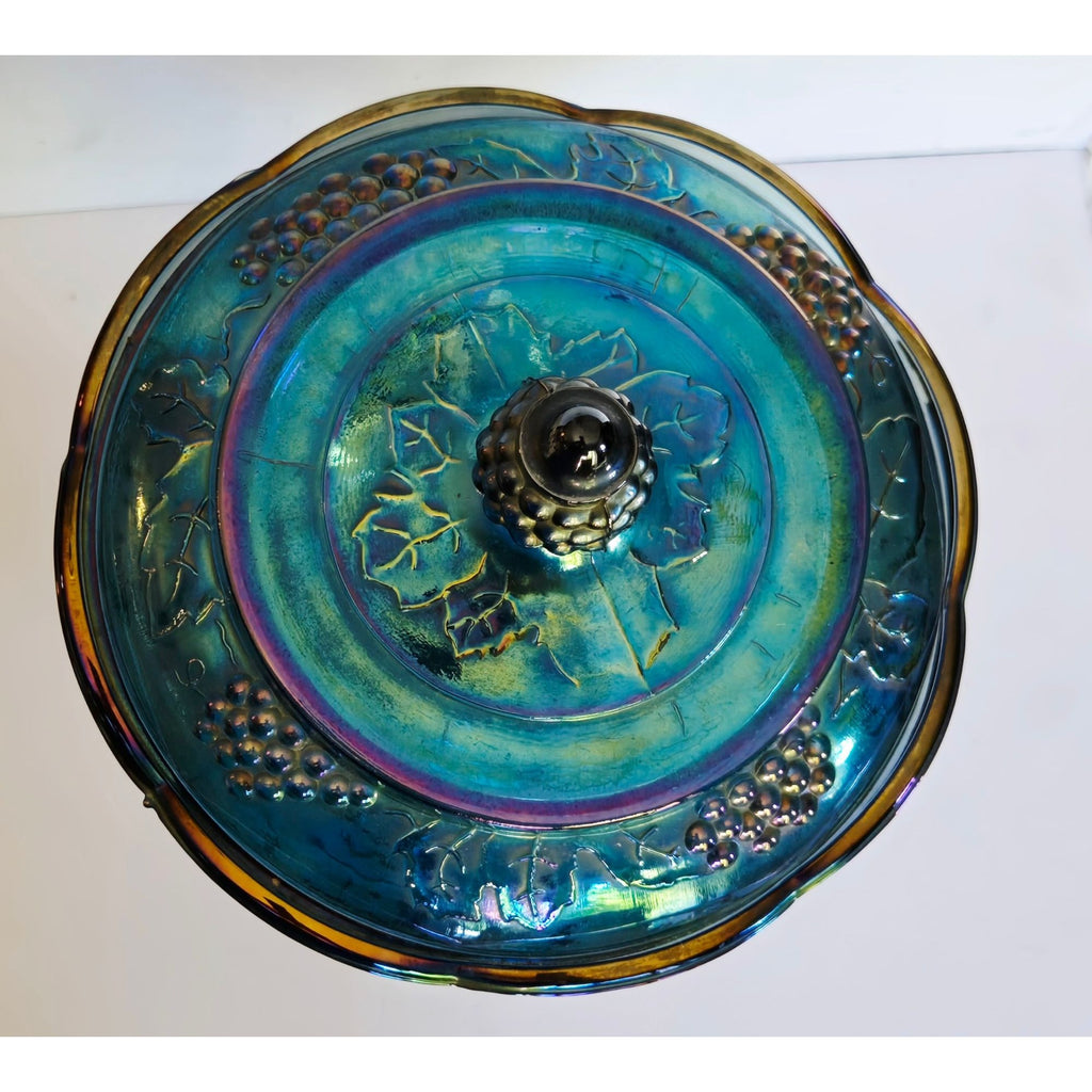 Vintage Indiana Carnival Glass Compote With Lid - Grape & Cable Design