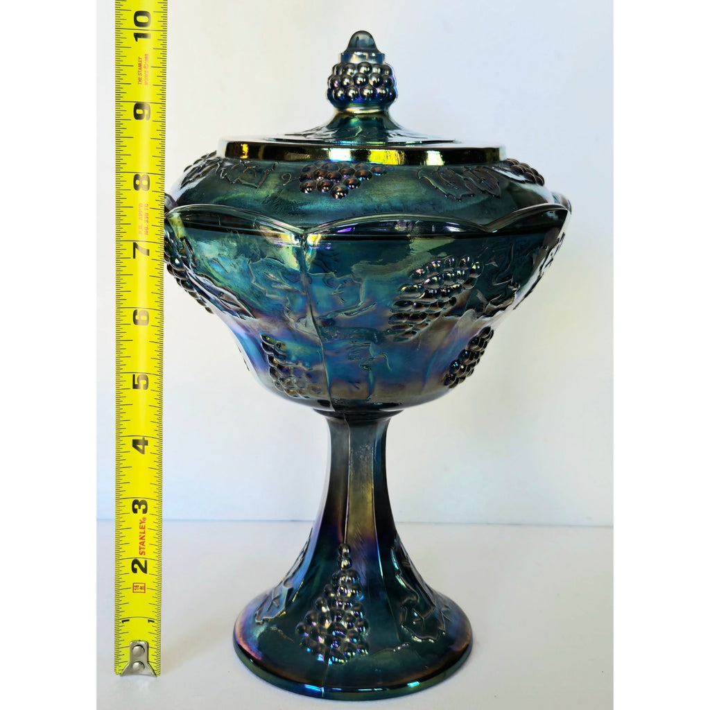 Vintage Indiana Carnival Glass Compote With Lid - Grape & Cable Design