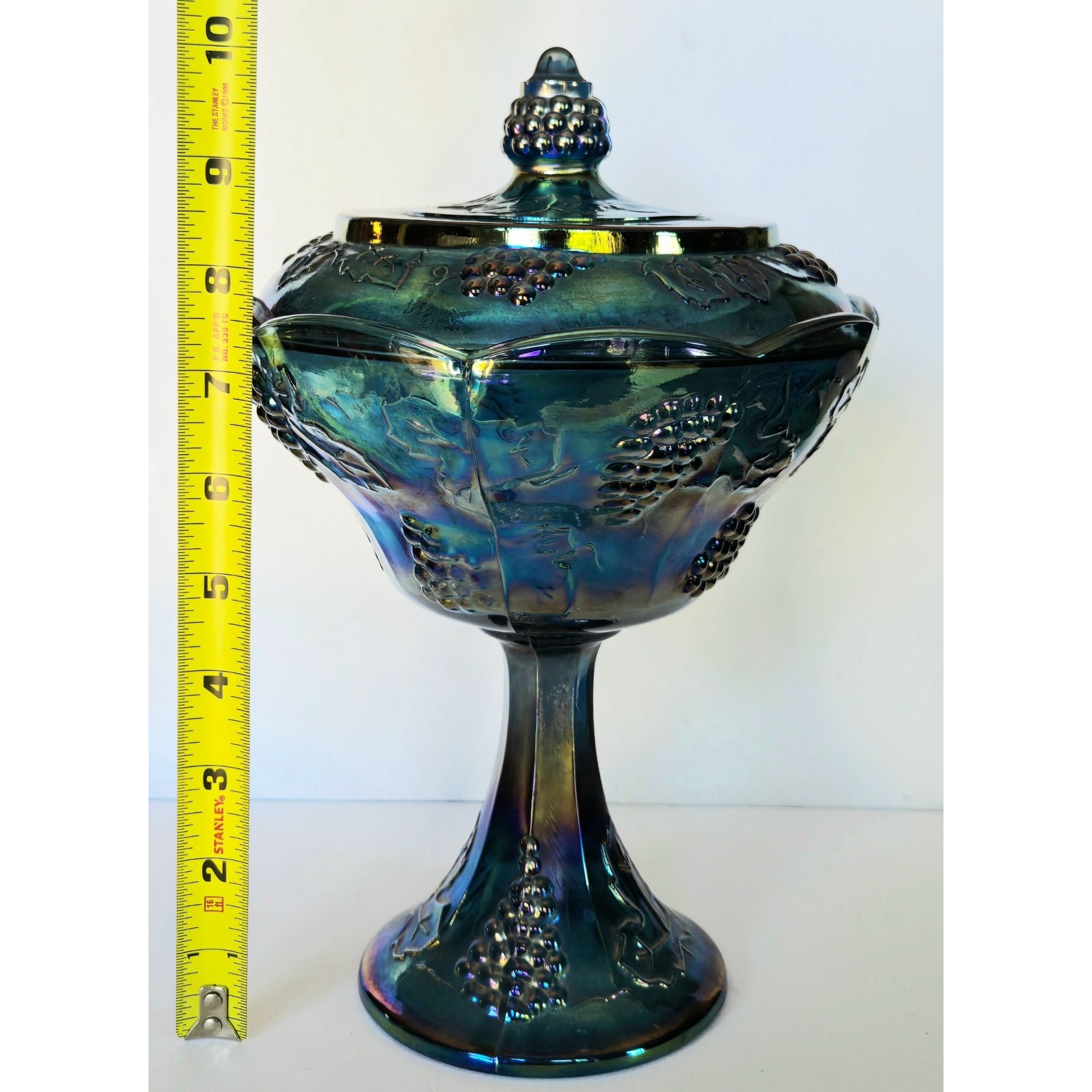 Vintage Indiana Carnival Glass Compote With Lid - Grape & Cable Design