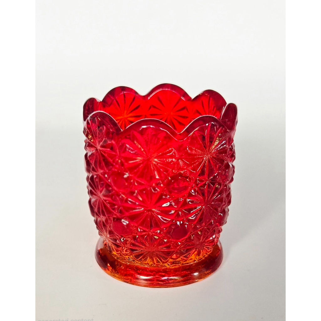 Precious LE Smith Daisy Button Votive Holder Amberina, Red Yellow, cadmium glow MINT