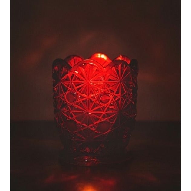 Precious LE Smith Daisy Button Votive Holder Amberina, Red Yellow, cadmium glow MINT