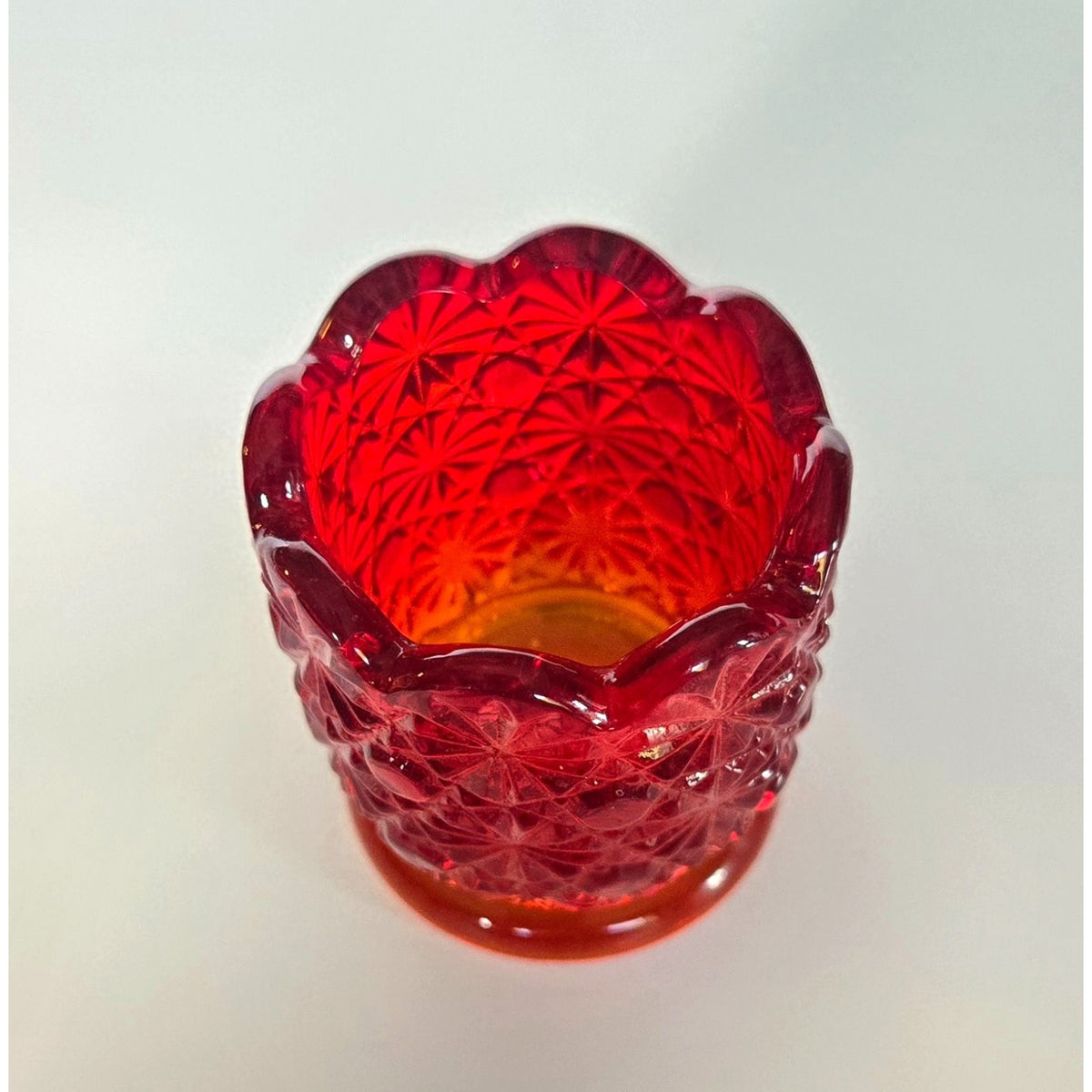 Precious LE Smith Daisy Button Votive Holder Amberina, Red Yellow, cadmium glow MINT