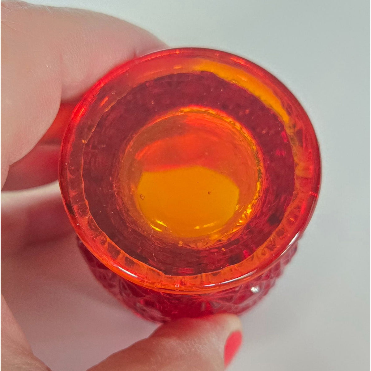 Precious LE Smith Daisy Button Votive Holder Amberina, Red Yellow, cadmium glow MINT
