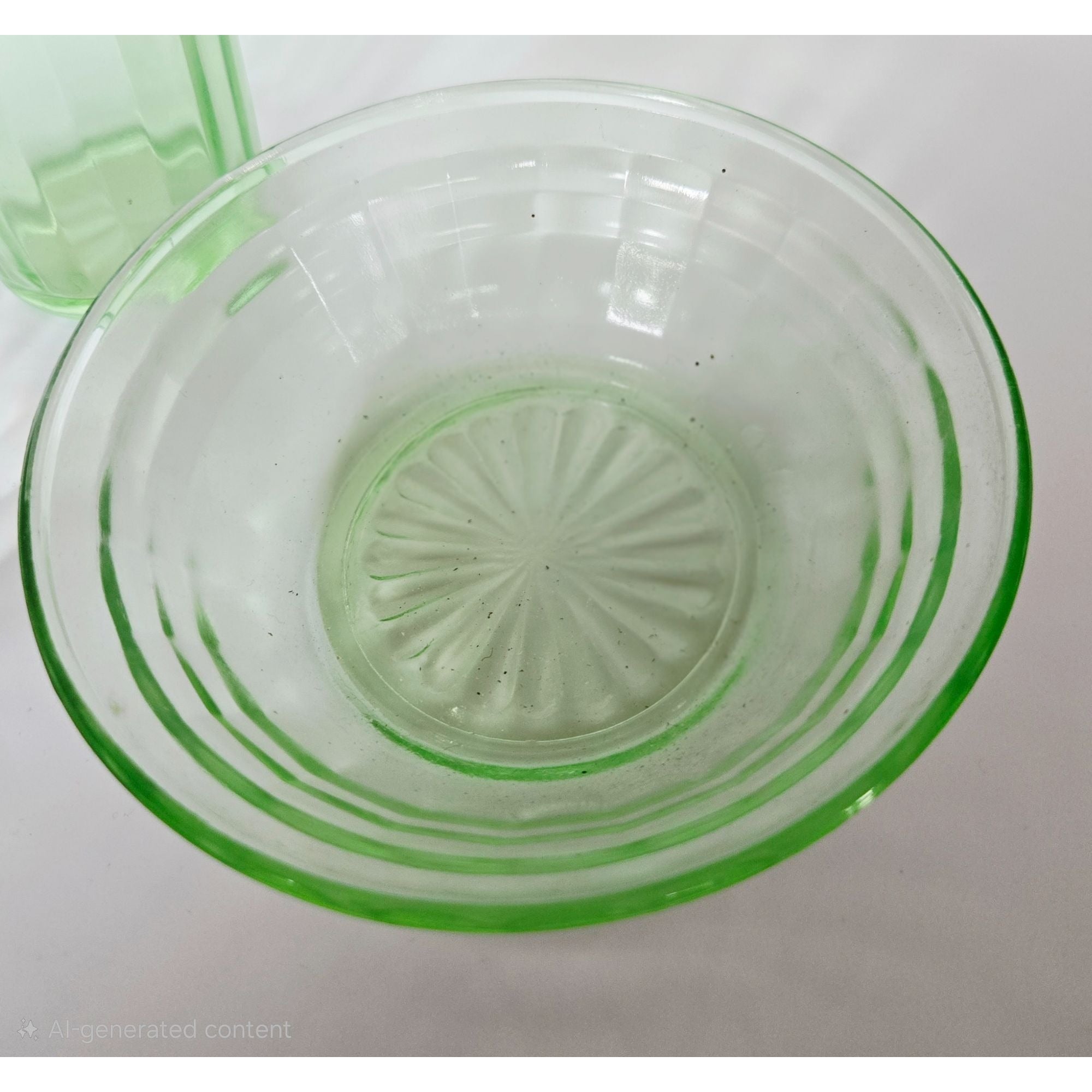 Vintage Green Depression Glass Cubist Bowl & Tumbler Set Glows Under Black Light