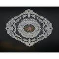 White Lace Doily With Floral Embroidery Centerpiece, White and Pink