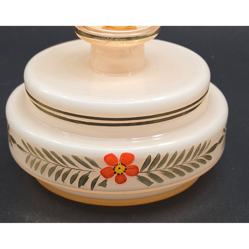 Vintage Czech Glass Peach Perfume Bottle With Hand-Painted Floral Designs