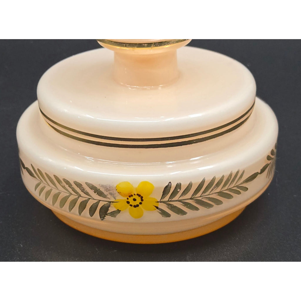 Vintage Czech Glass Peach Perfume Bottle With Hand-Painted Floral Designs